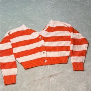 Jessica Simpson Orange and Cream Striped Cropped Cardigan. EUC. Size S.